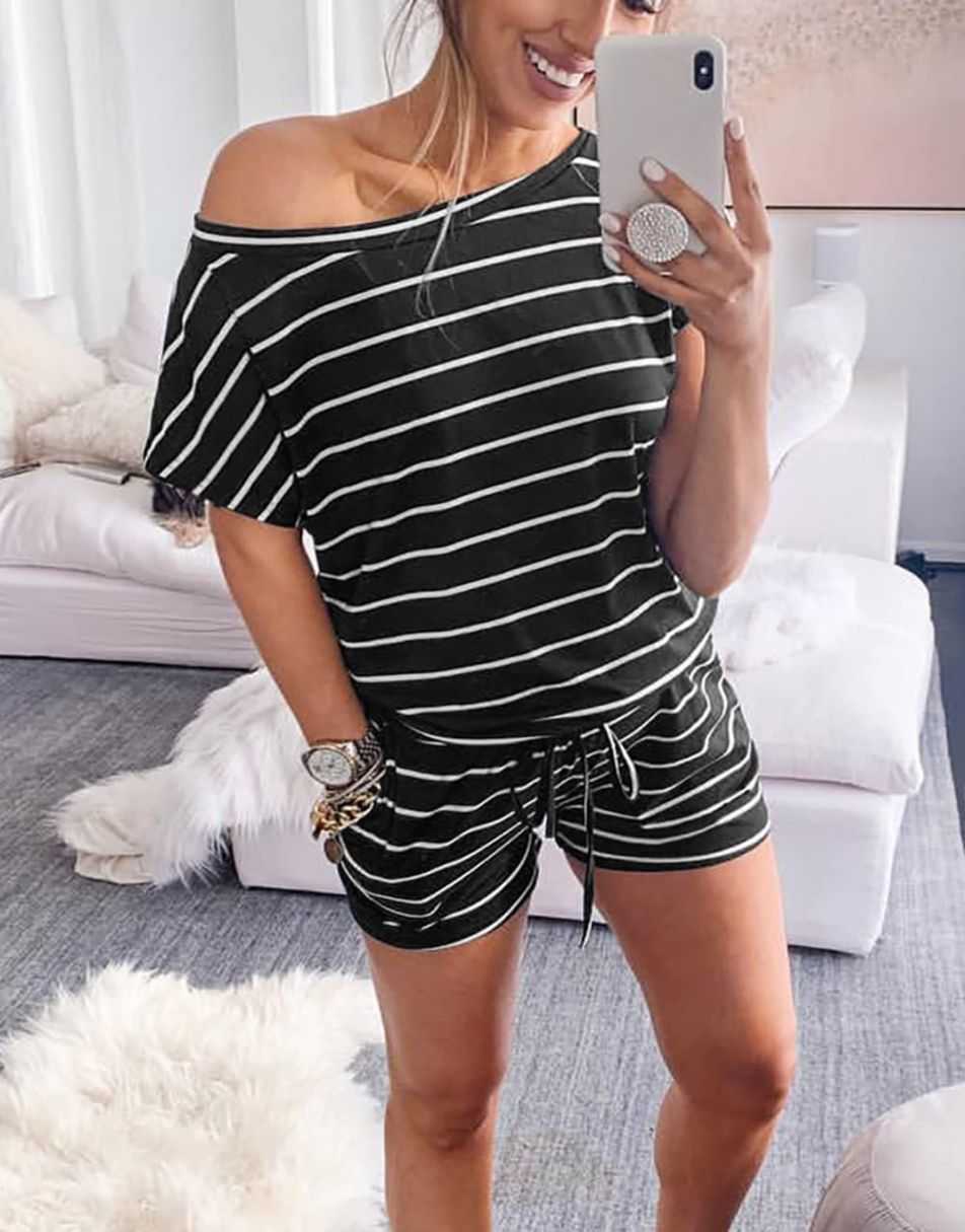 ANRABESS Lässiger Off-Shoulder-Overall mit elastischer Taille und Stretch-Stoff