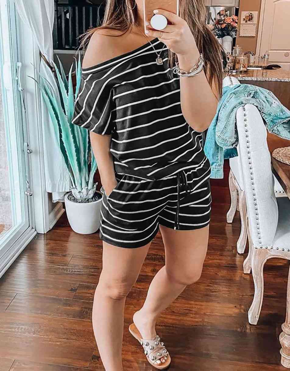 ANRABESS Lässiger Off-Shoulder-Overall mit elastischer Taille und Stretch-Stoff