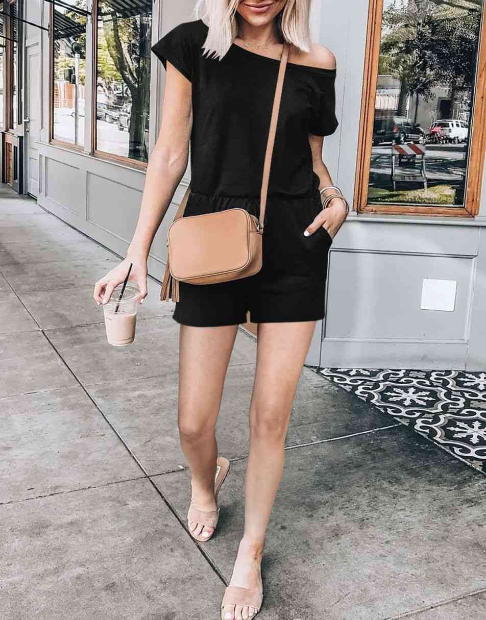 ANRABESS Lässiger Off-Shoulder-Overall mit elastischer Taille und Stretch-Stoff