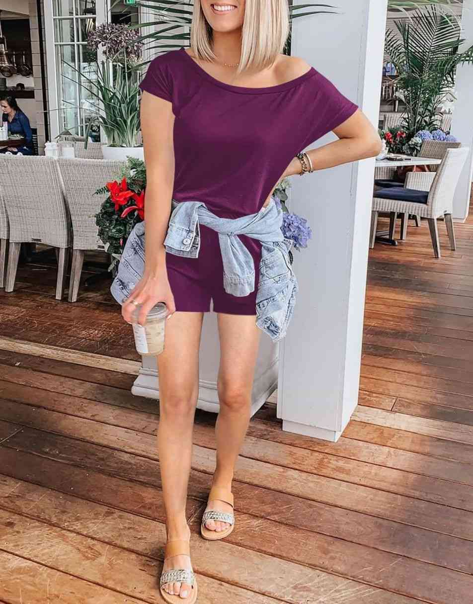 ANRABESS Lässiger Off-Shoulder-Overall mit elastischer Taille und Stretch-Stoff