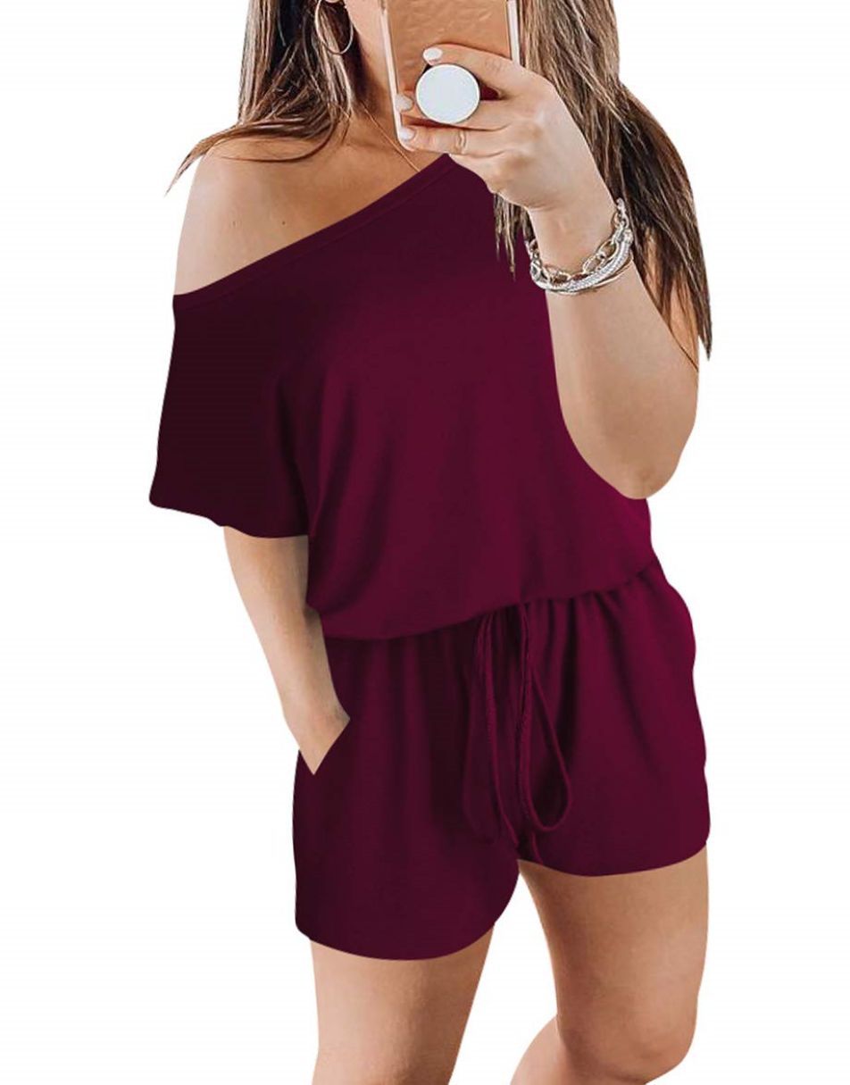 ANRABESS Lässiger Off-Shoulder-Overall mit elastischer Taille und Stretch-Stoff