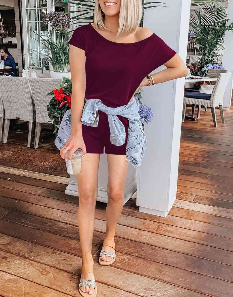 ANRABESS Lässiger Off-Shoulder-Overall mit elastischer Taille und Stretch-Stoff