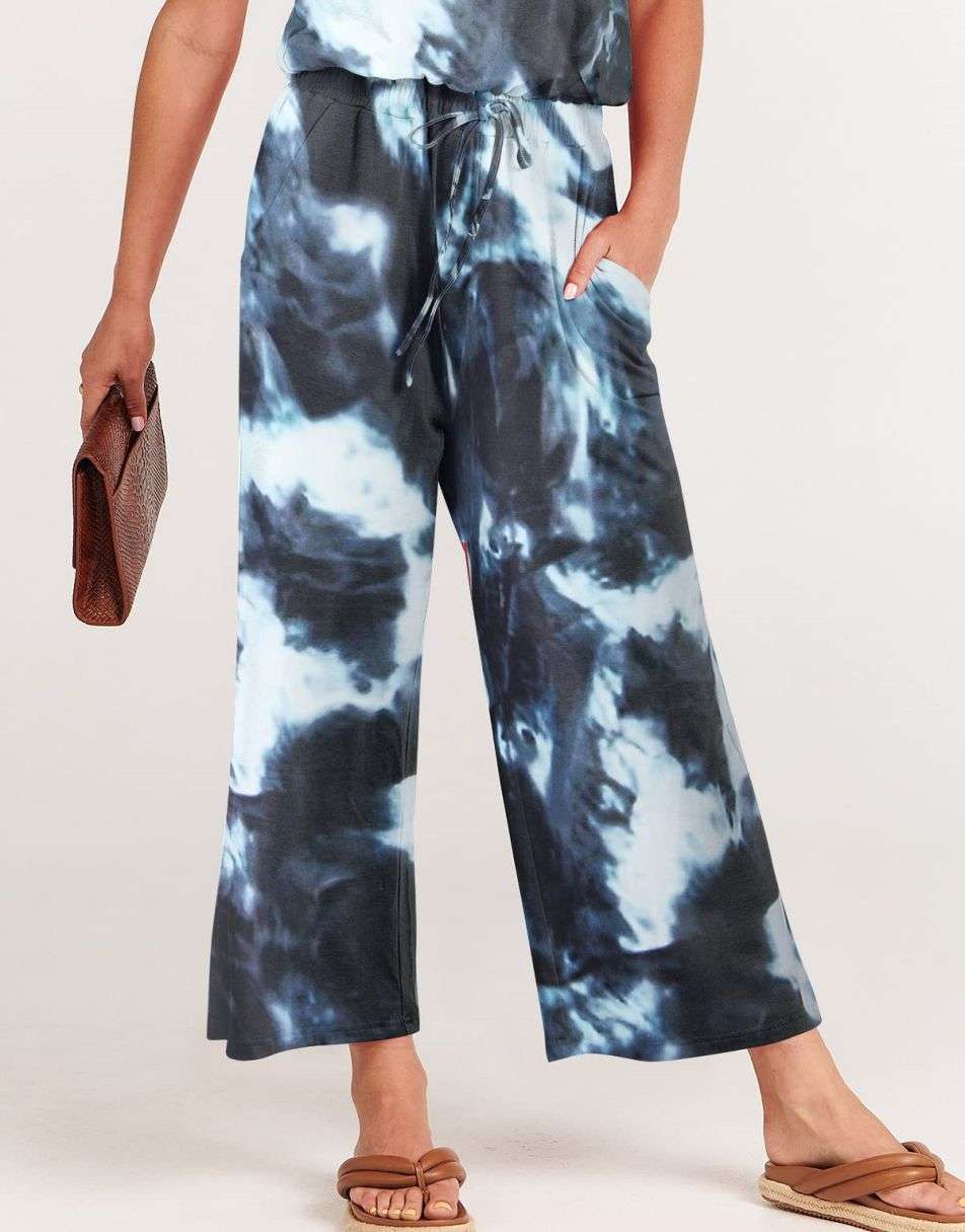 ANRABESS Kurzarm V-Ausschnitt Elastische Taille Weites Bein Cropped Hosen Jumpsuits Strampler