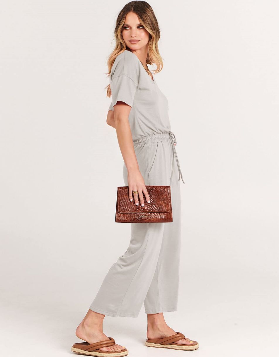 ANRABESS Kurzarm V-Ausschnitt Elastische Taille Weites Bein Cropped Hosen Jumpsuits Strampler