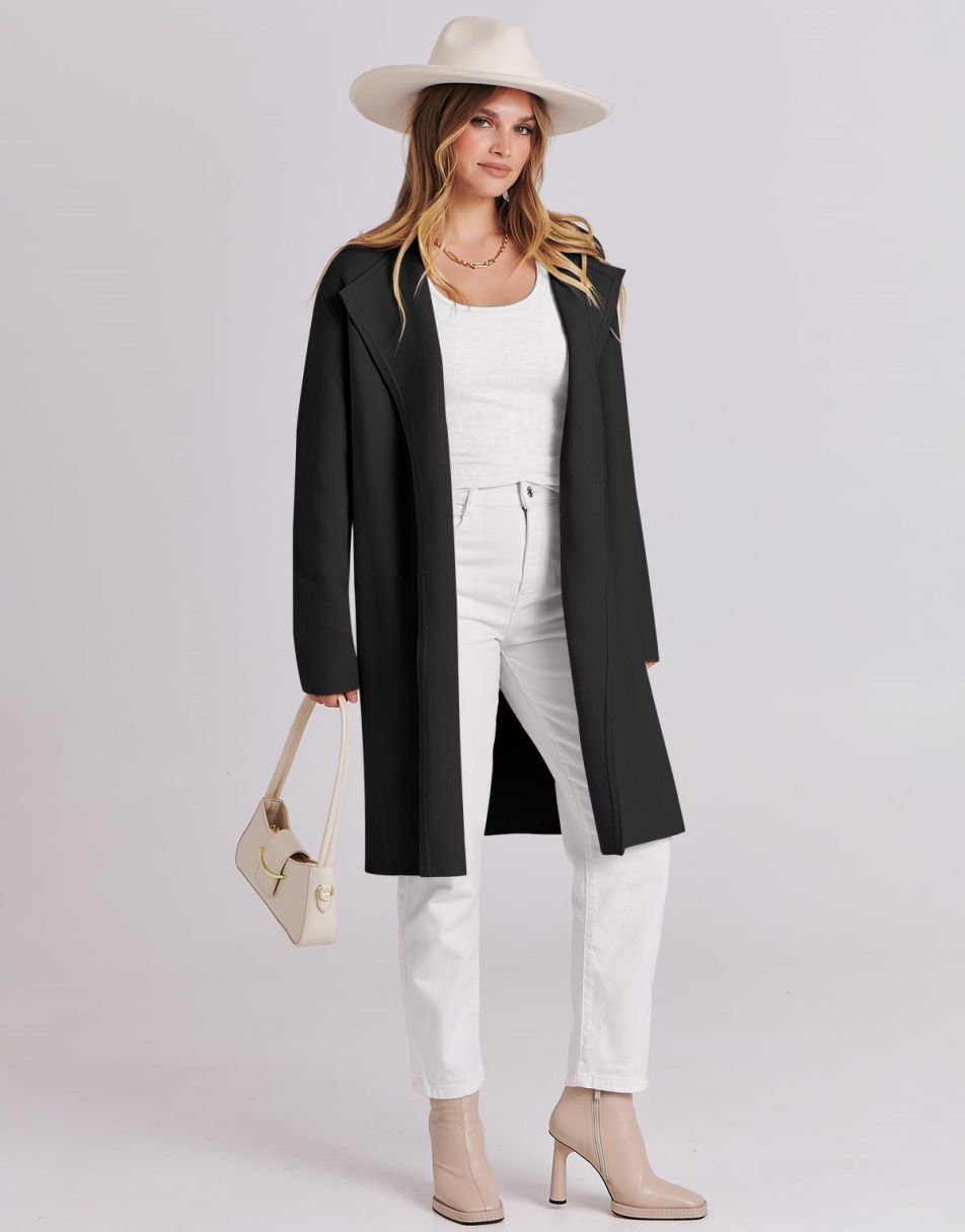 ANRABESS Damen Lässige Langarm Elegante Drapierte Offene Strickjacke Langer Cardigan Pullover