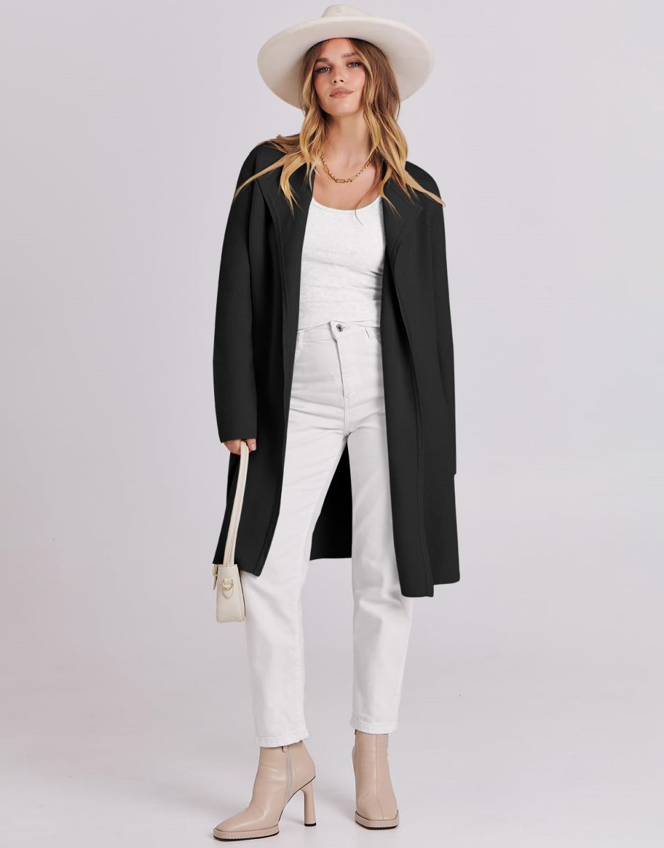 ANRABESS Damen Lässige Langarm Elegante Drapierte Offene Strickjacke Langer Cardigan Pullover