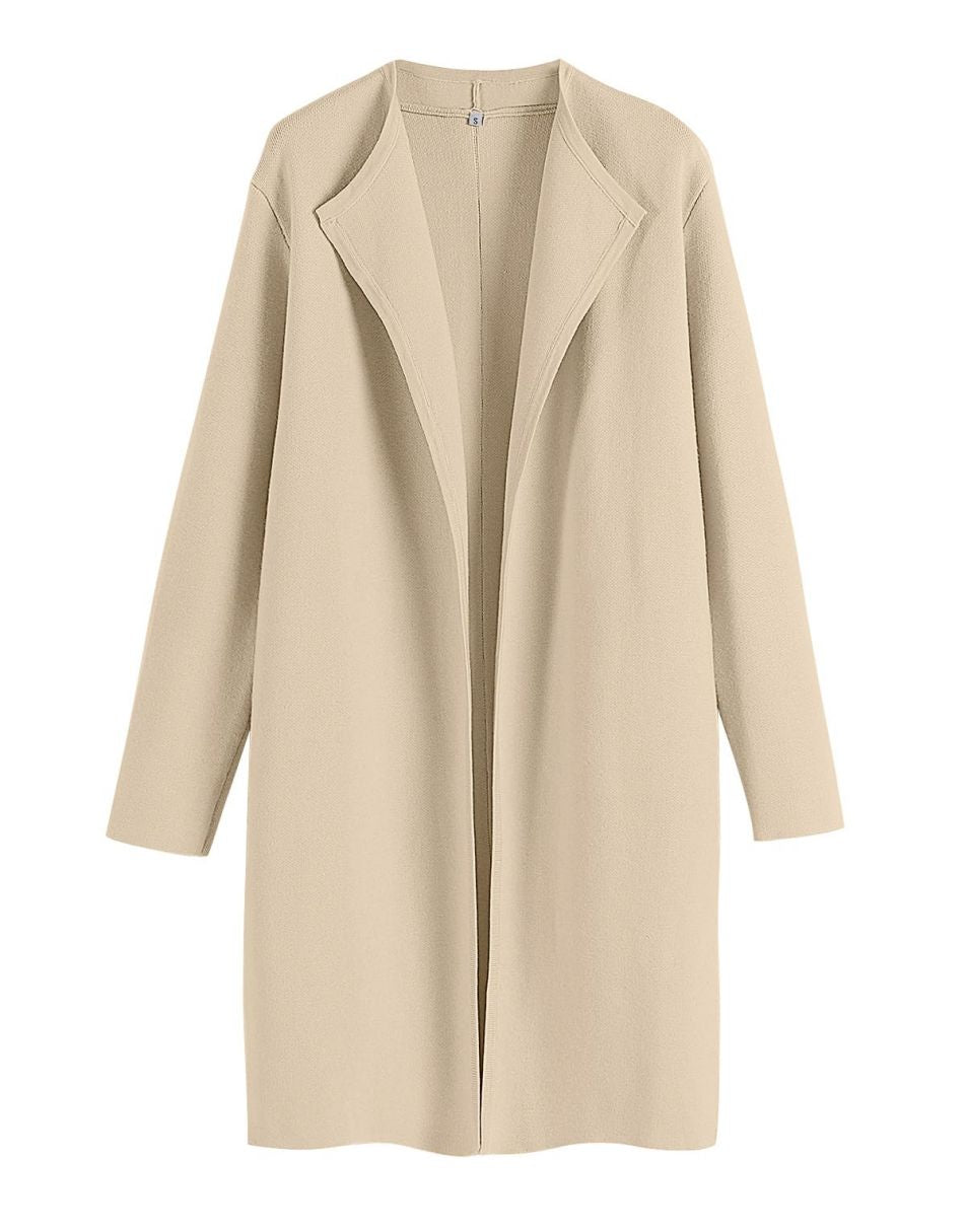 ANRABESS Damen Lässige Langarm Elegante Drapierte Offene Strickjacke Langer Cardigan Pullover