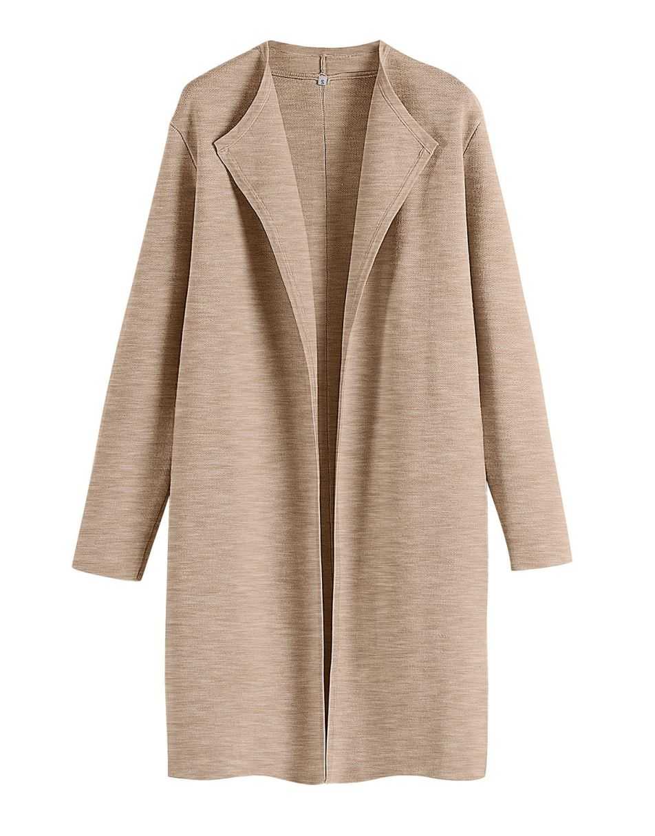 ANRABESS Damen Lässige Langarm Elegante Drapierte Offene Strickjacke Langer Cardigan Pullover
