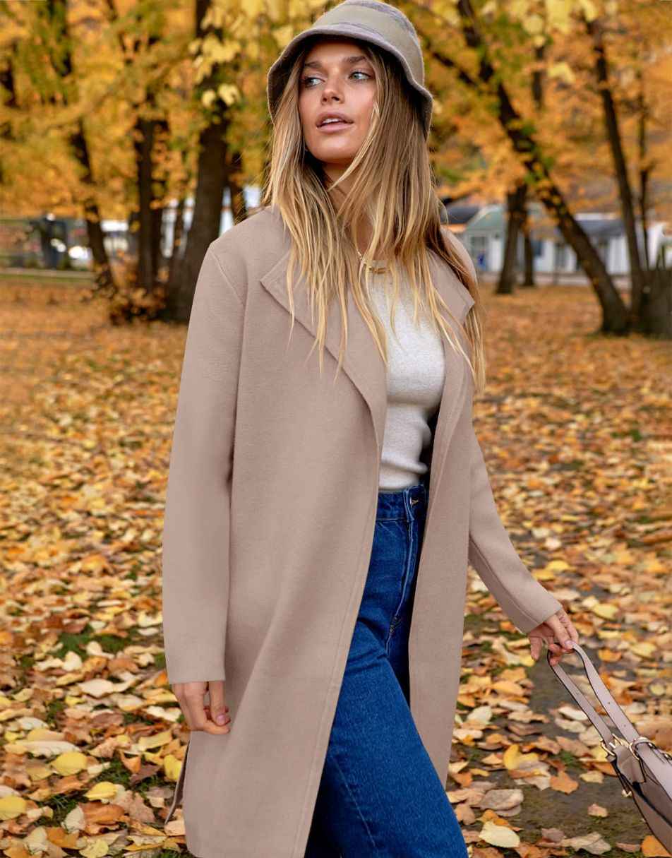 ANRABESS Damen Lässige Langarm Elegante Drapierte Offene Strickjacke Langer Cardigan Pullover