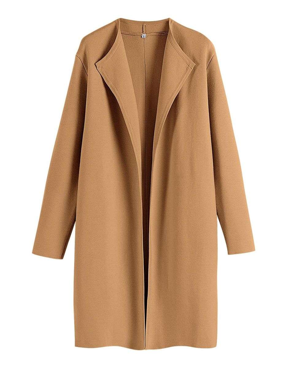 ANRABESS Damen Lässige Langarm Elegante Drapierte Offene Strickjacke Langer Cardigan Pullover