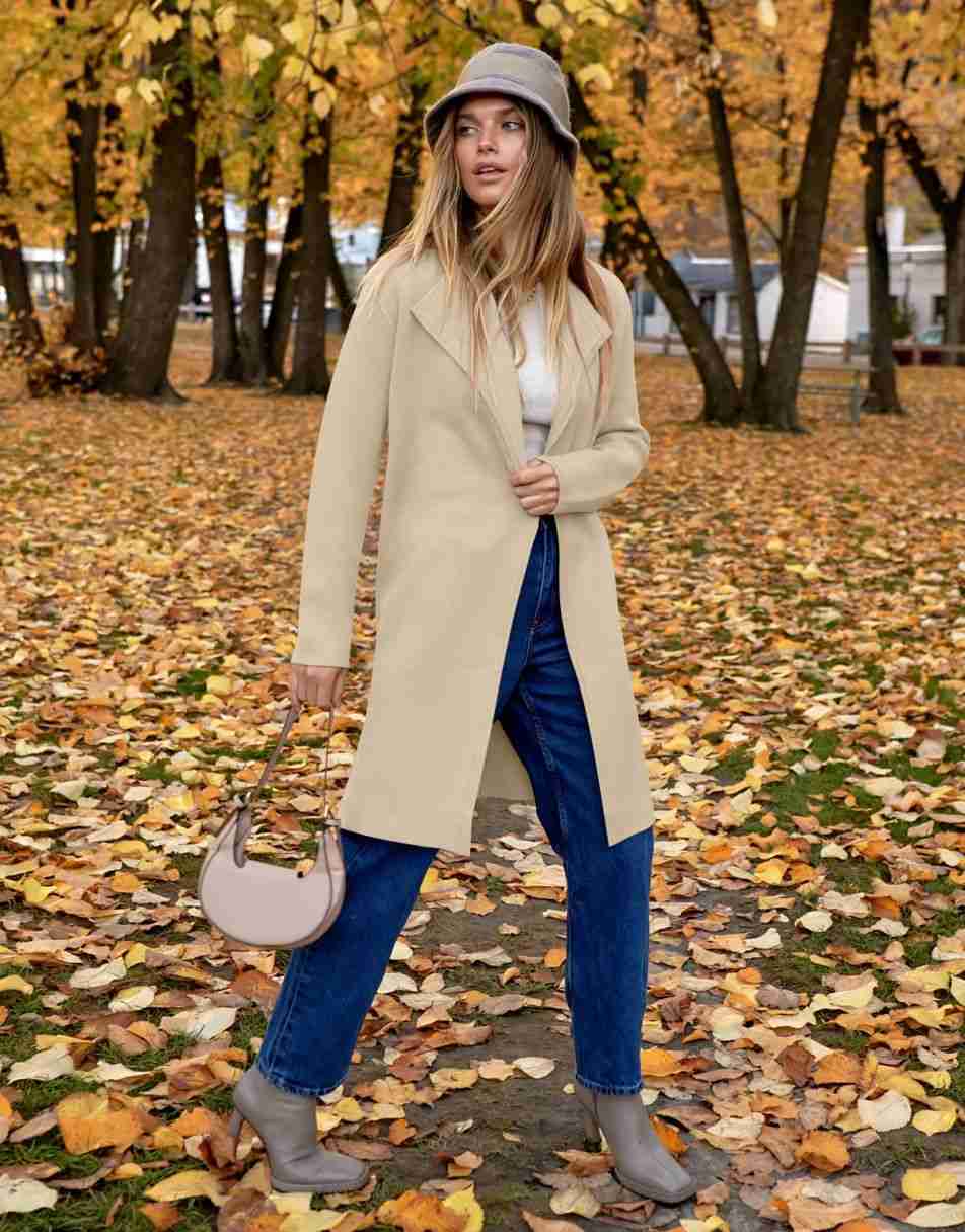 ANRABESS Damen Lässige Langarm Elegante Drapierte Offene Strickjacke Langer Cardigan Pullover