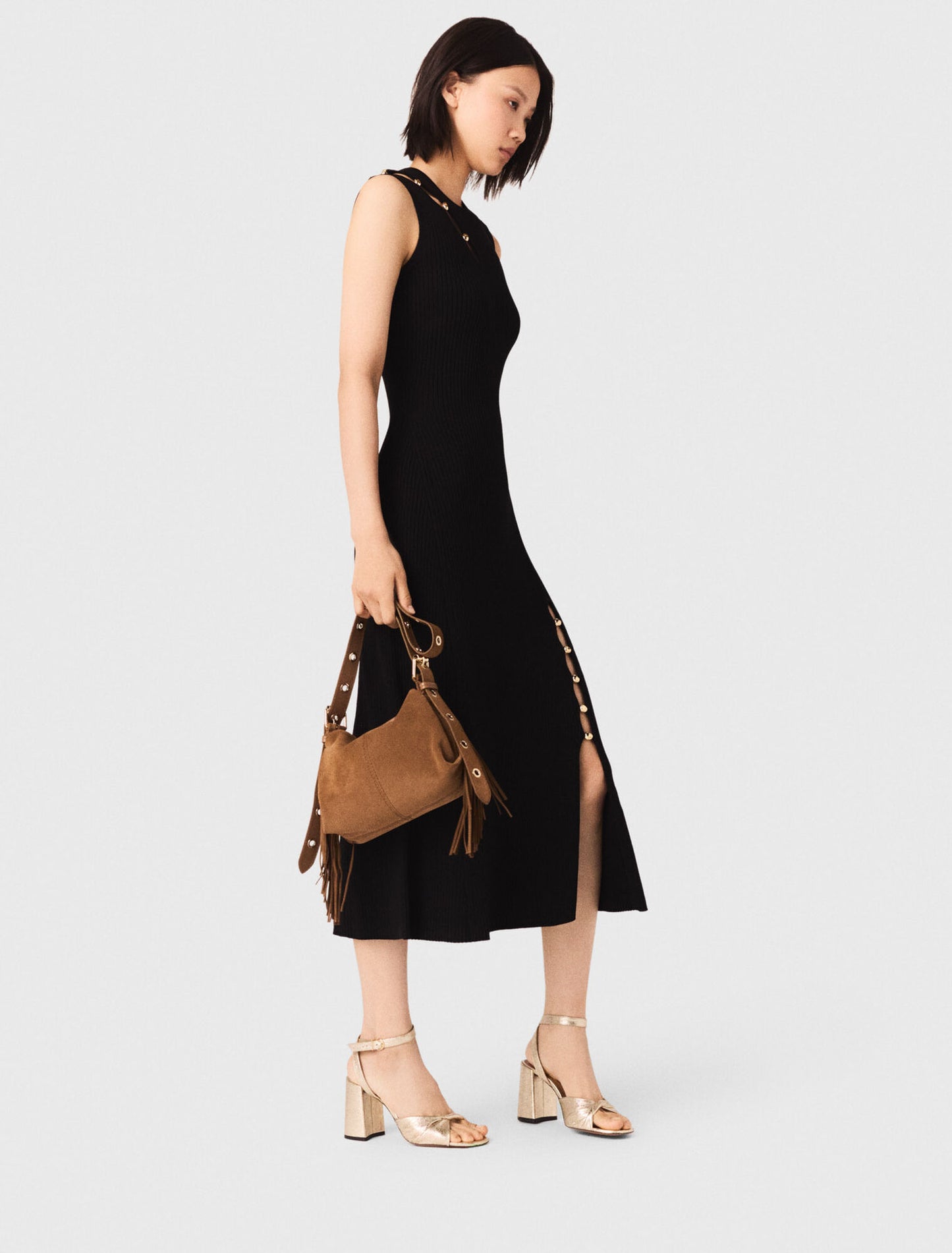 Cutaway rib knit maxi dress