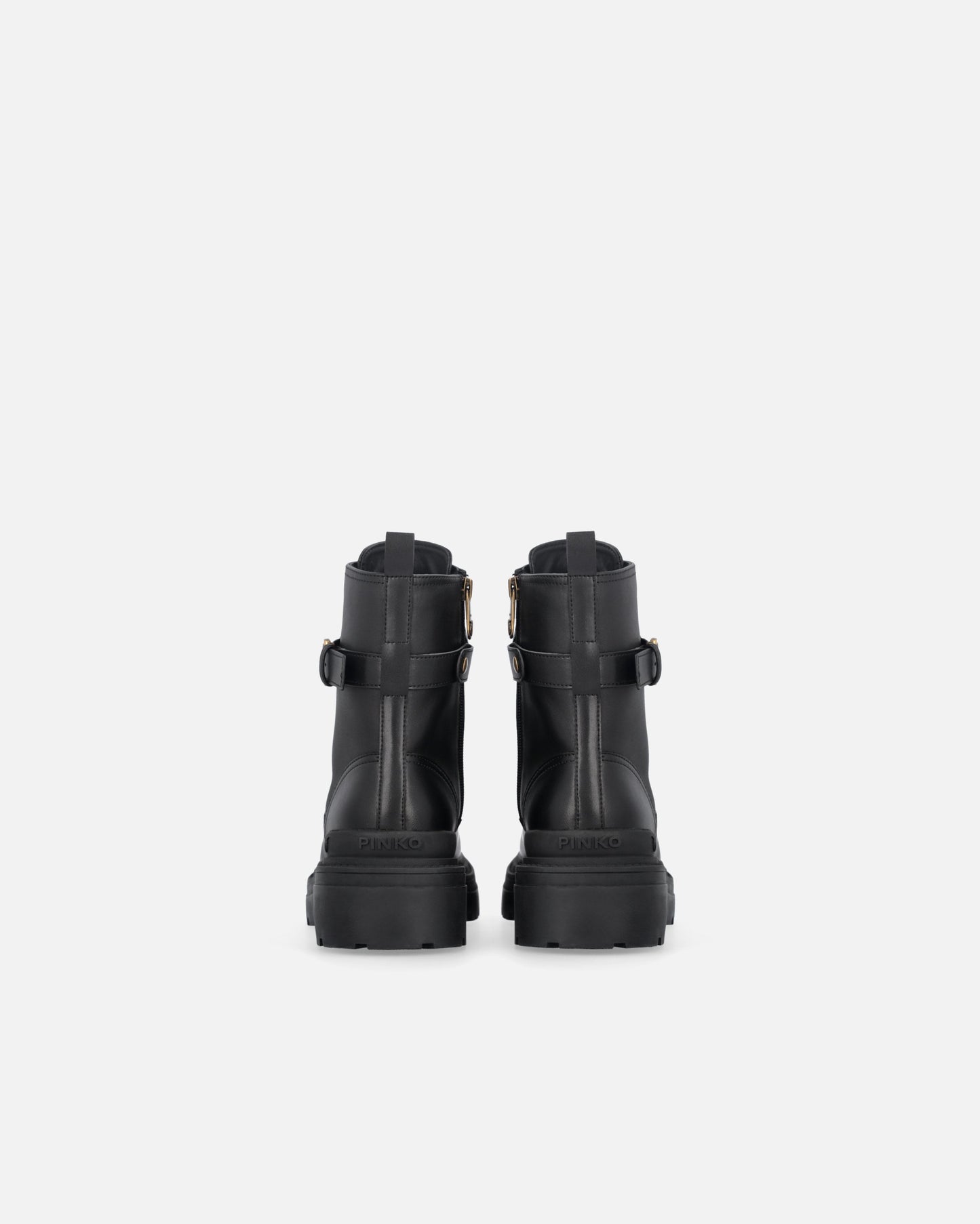 Leather combat boots with branded front strap