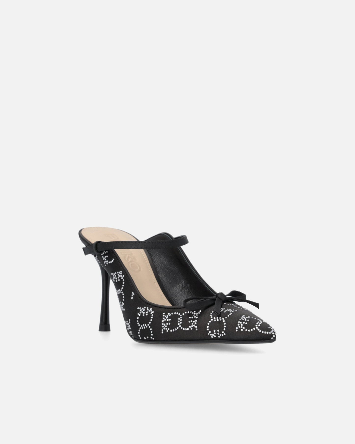 Rhinestoned satin slip-ons with heel
