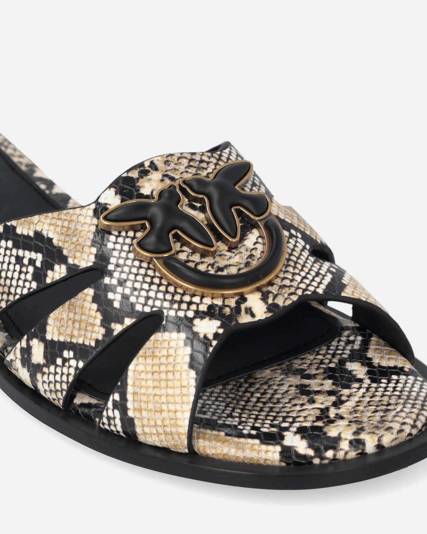 Leather slip-on sandals with python print and Love Birds logo