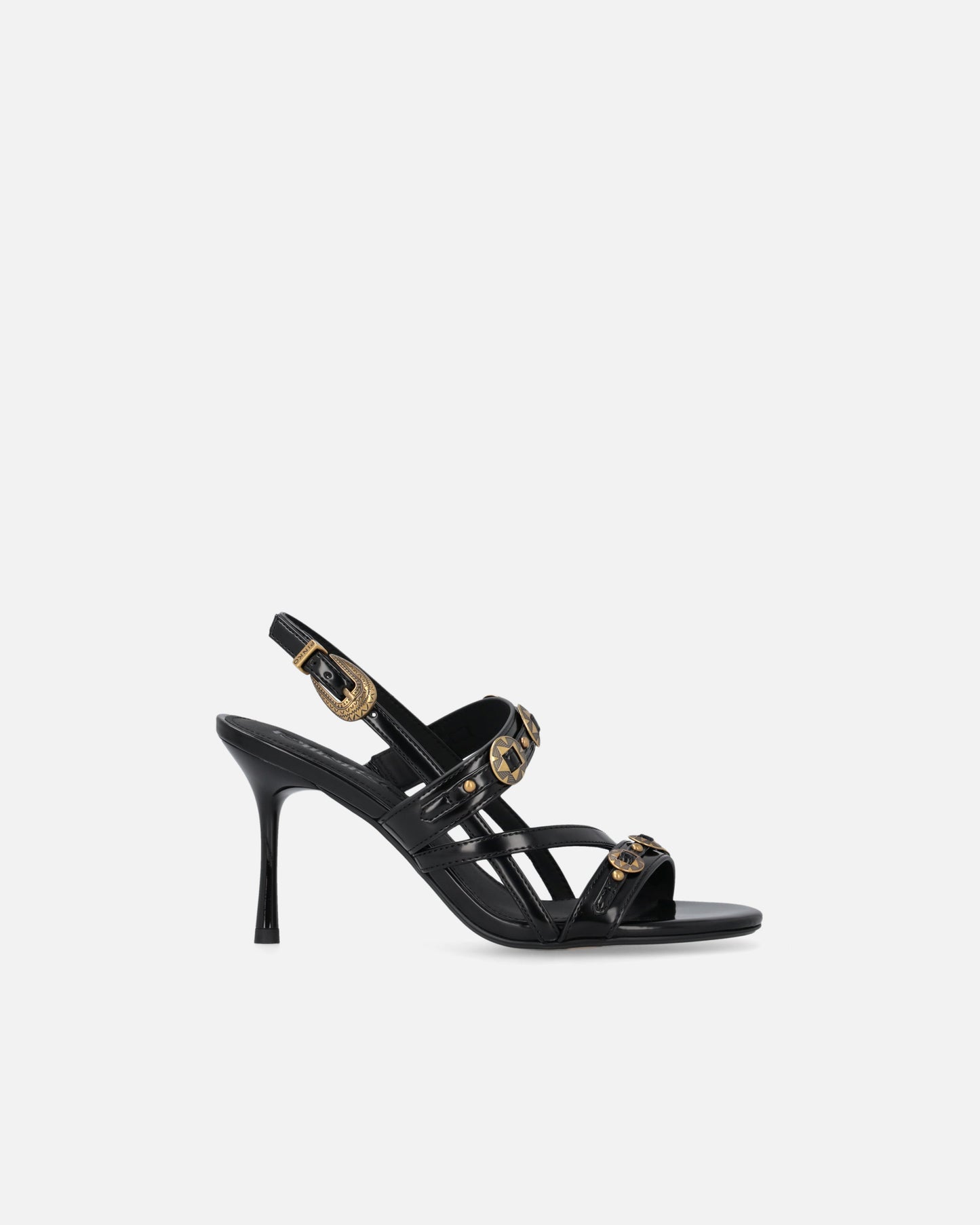 High slingback sandals with straps and studs