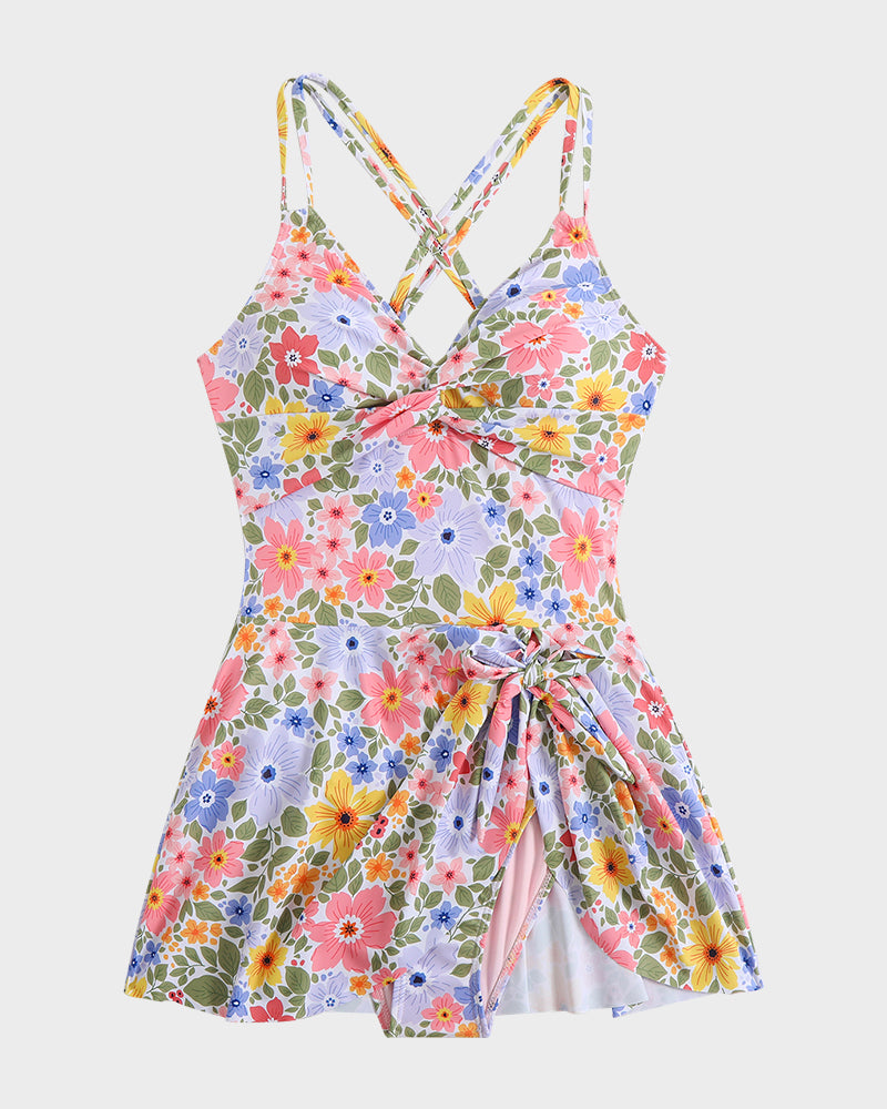 Badekleid mit gerafftem Saum und Knoten
