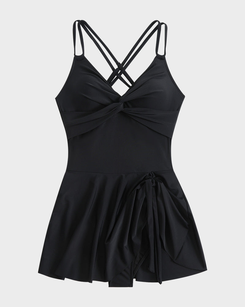 Badekleid mit gerafftem Saum und Knoten