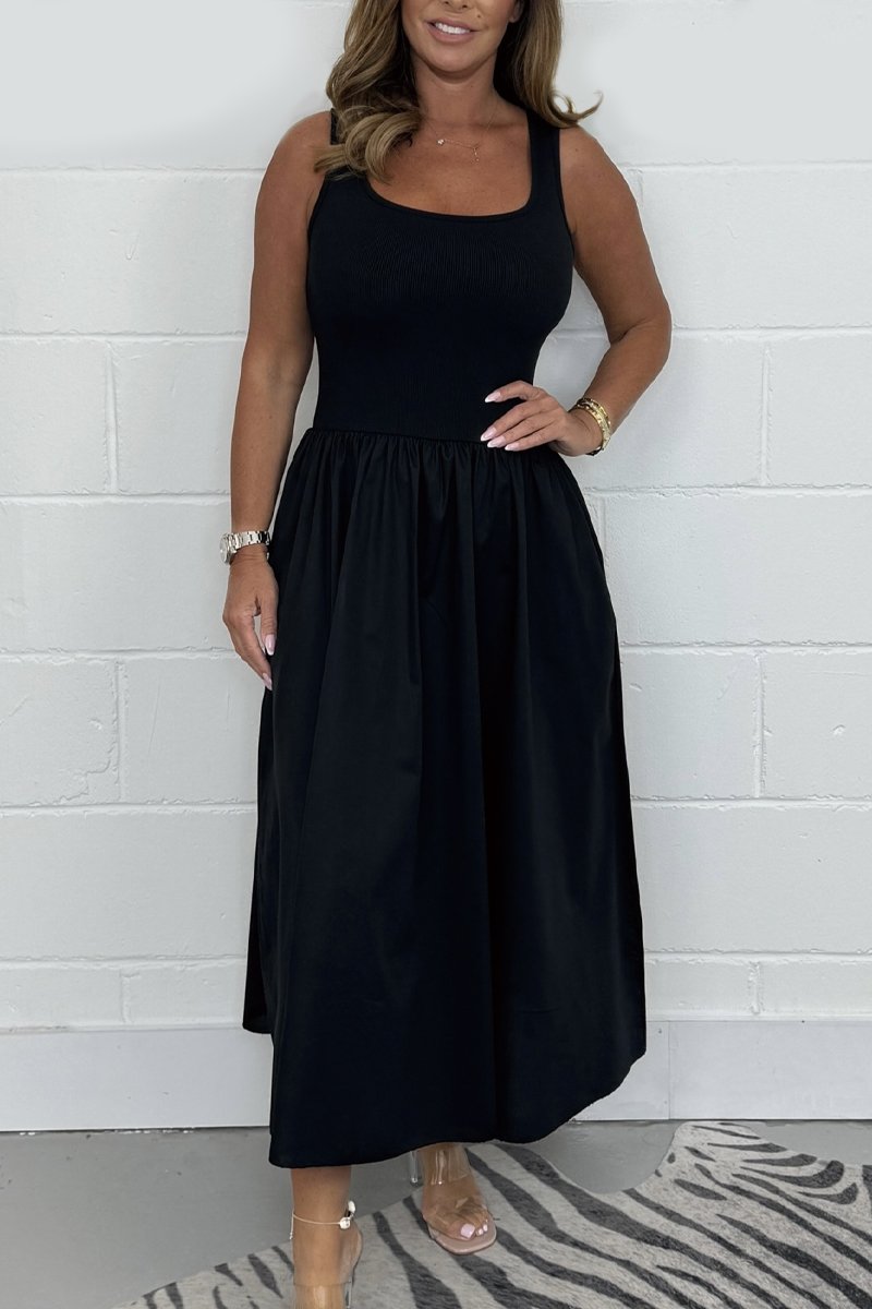 Solid Color Flared T Shirt Midi Dress